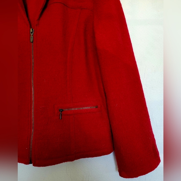 TRIA Women's 100%Wool Jacket Zip Front Boiled Wool Maroon XL - Picture 8 of 16